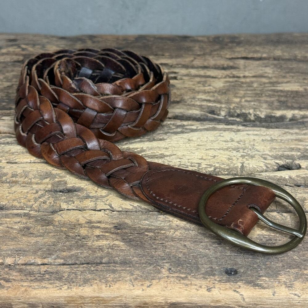 Vintage GAP Y2K Wide Braided Leather Belt Brown 46 Inch Adjustable No Holes
